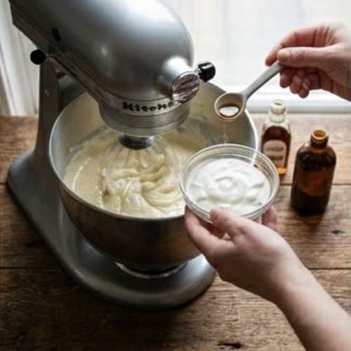 Step 5: Incorporate sour cream and extracts Step 5: Incorporate sour cream and extracts