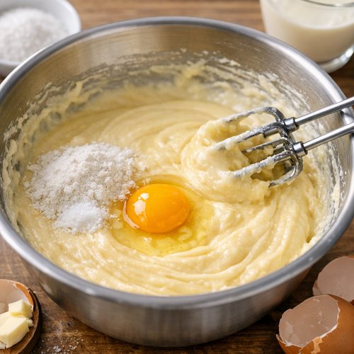 Step 3: Add Flour, Salt, and Eggs
