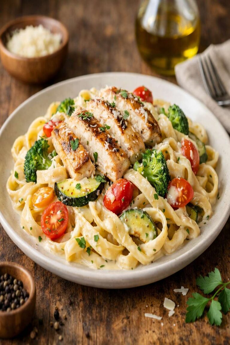 Chicken Vegetable Fettuccine Alfredo Recipe