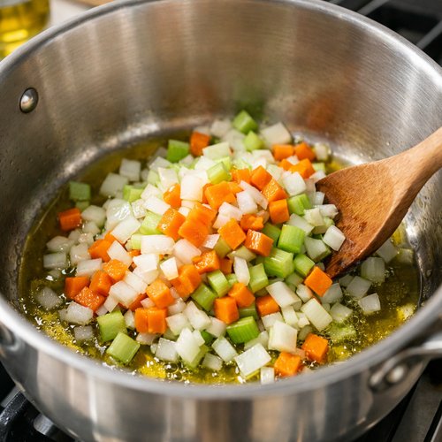 Step 1: Build Your Aromatic Base with Oil and Vegetables